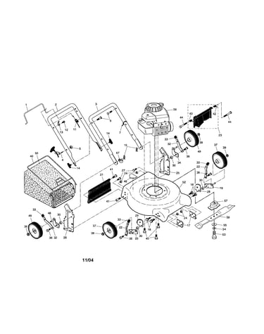 Engine/housing/handle/bag/wheels