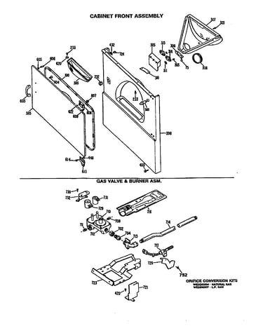 Cabinet front/gas valve/burner