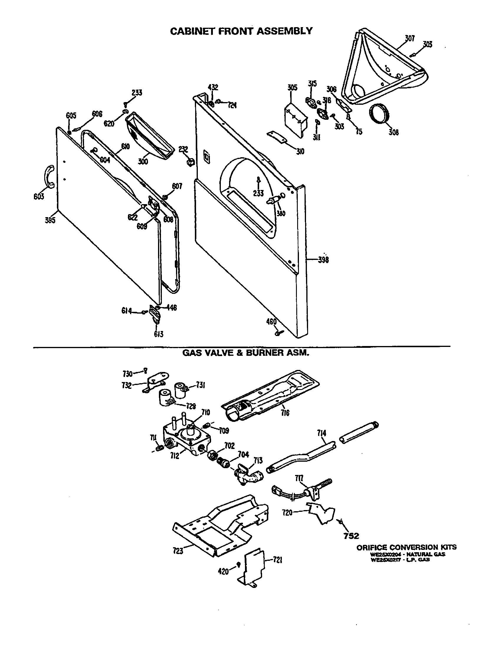 CABINET FRONT/GAS VALVE/BURNER