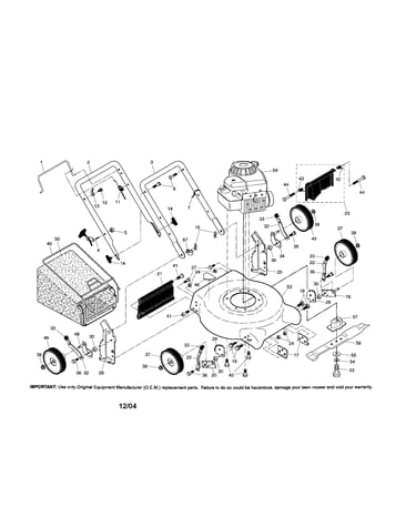 Engine/housing/bag/wheels