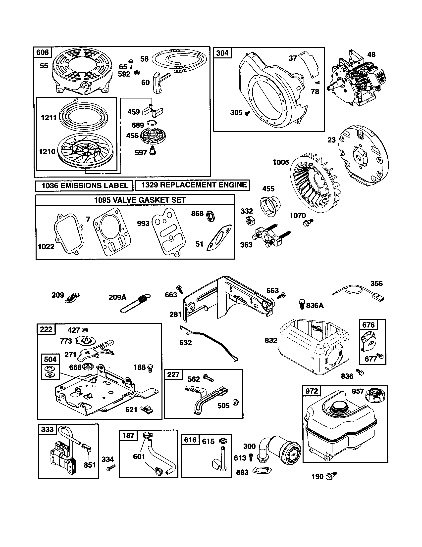 Short block/starter-rewind/fuel tank
