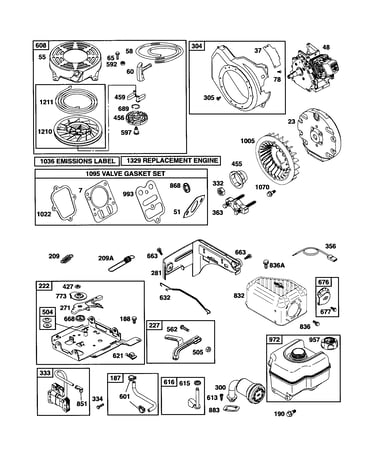 Short block/starter-rewind/fuel tank