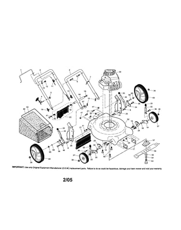 Engine/housing/bag/handle/wheels