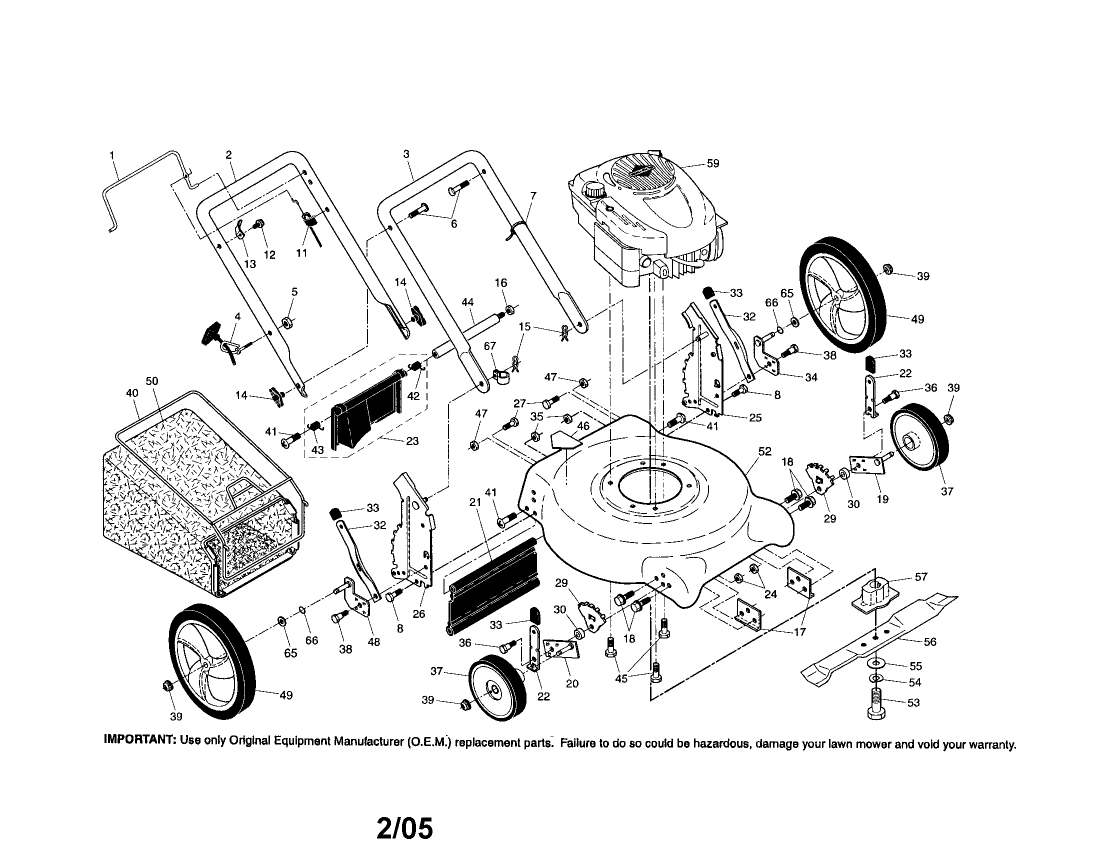 Engine/housing/bag/wheels/handle
