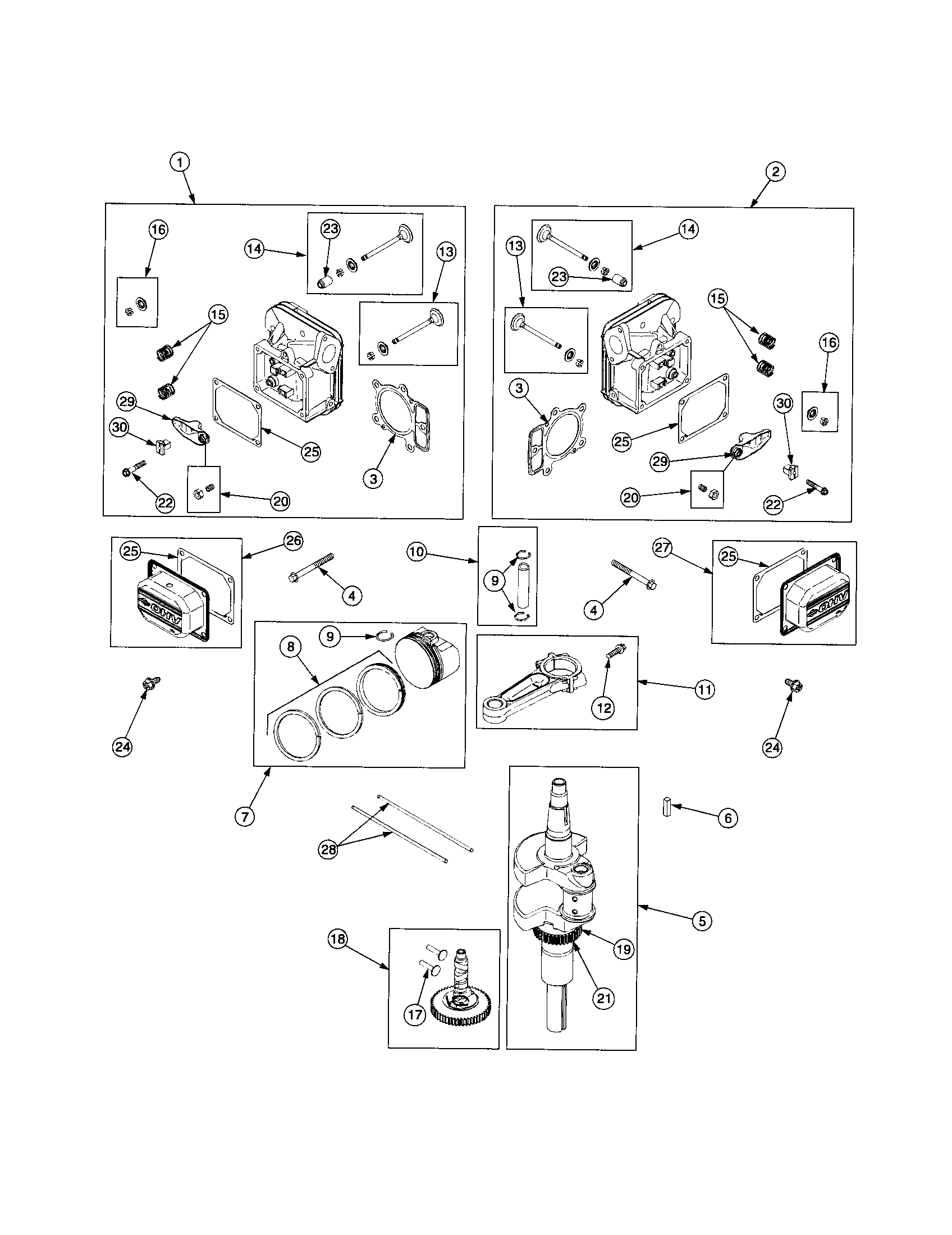 Cylinder head/crankshaft/camshaft