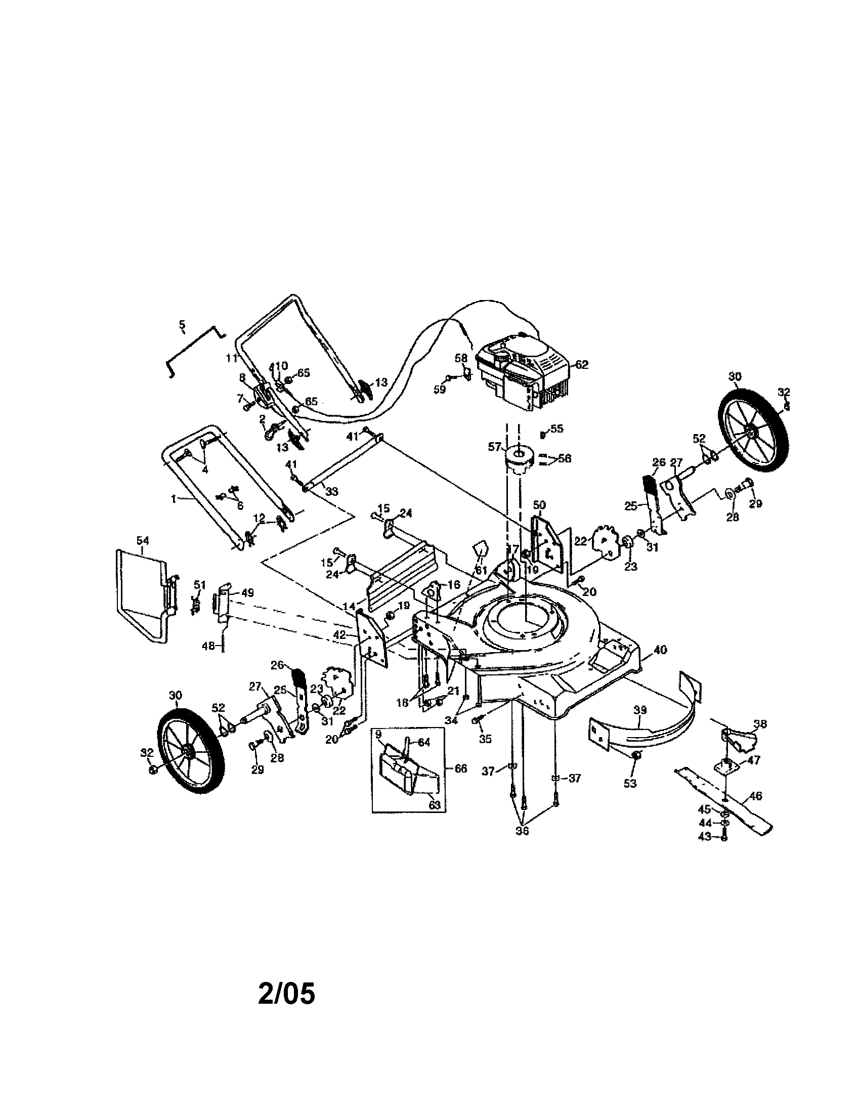 Engine/housing/wheels/handle