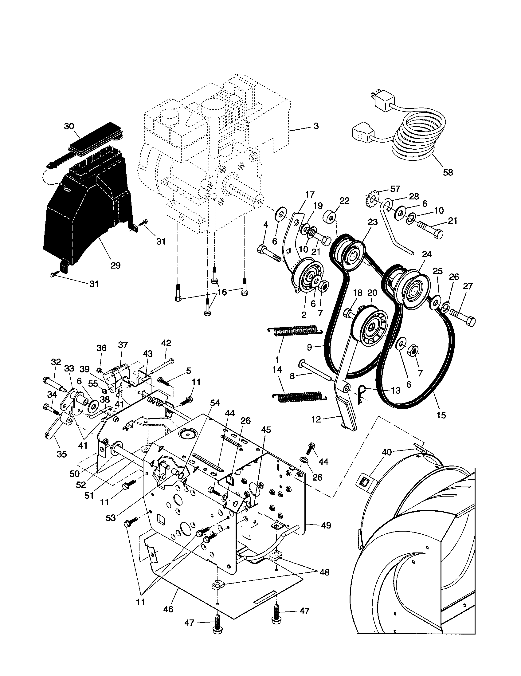 Chassis/engine/pulleys