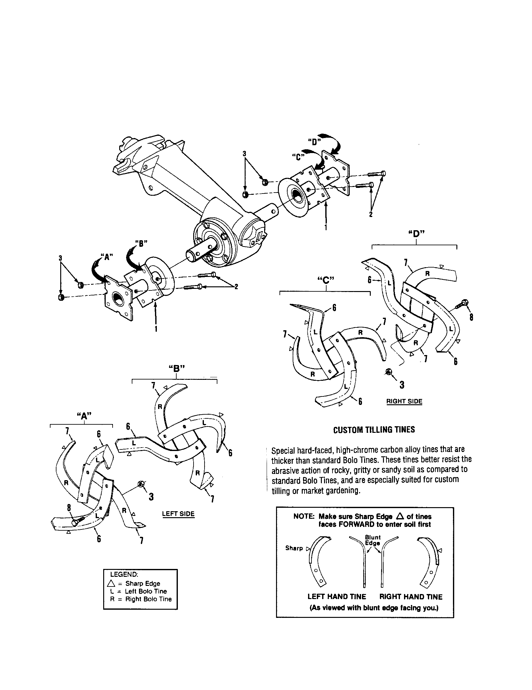 Bolo tine assemblies