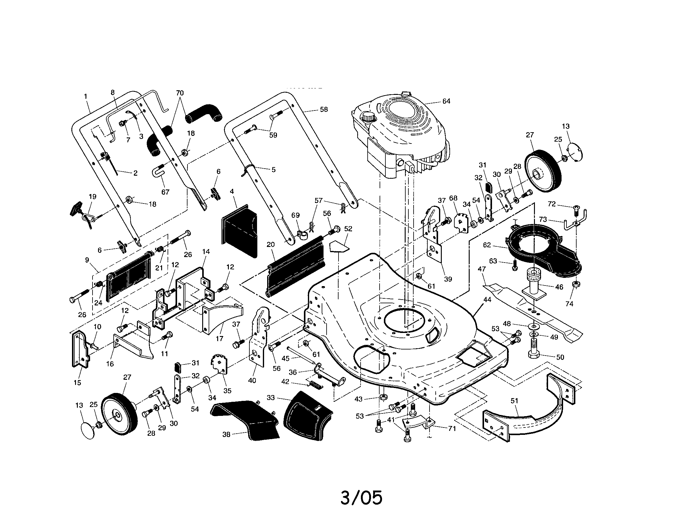 Engine/housing/handles