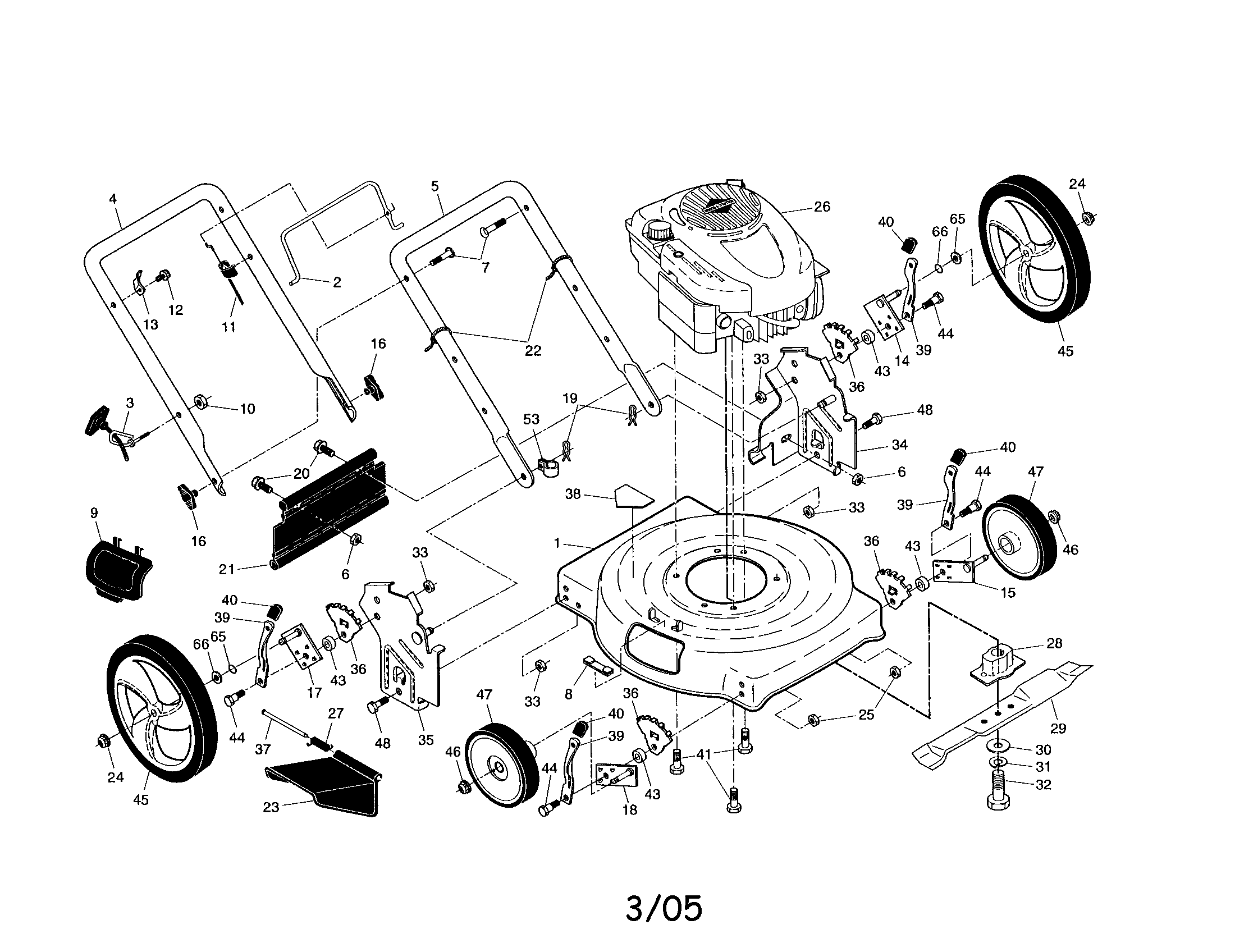 Engine/housing/handle/wheels