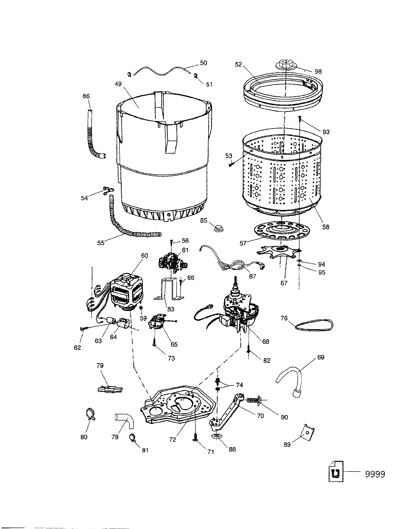 Housing, gear/inner and outer tub