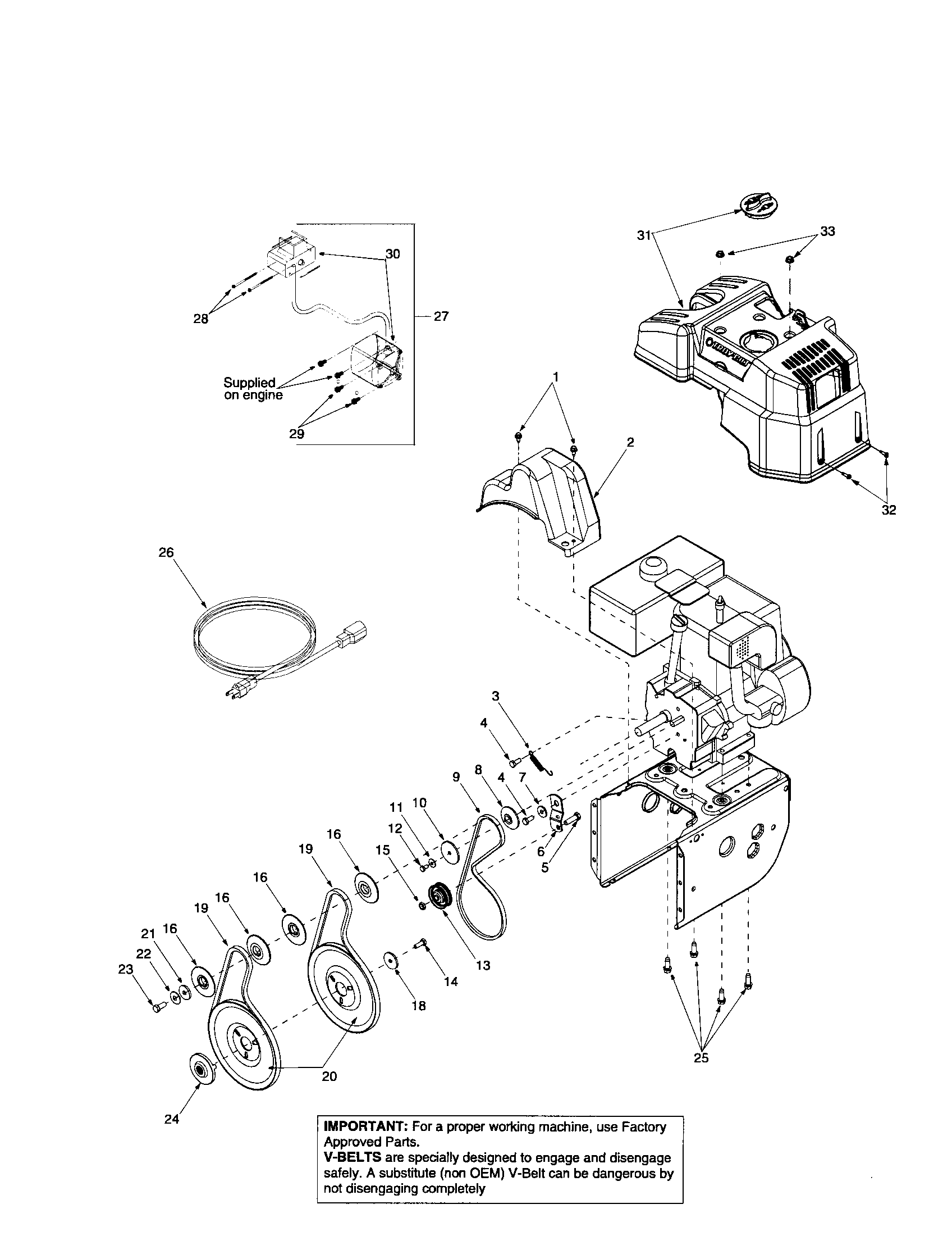 Engine shroud/auger pulley