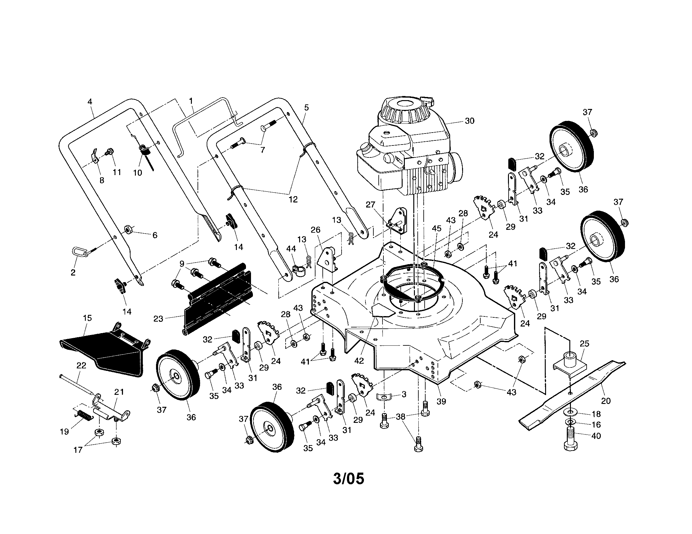 Engine/housing/handle/wheels