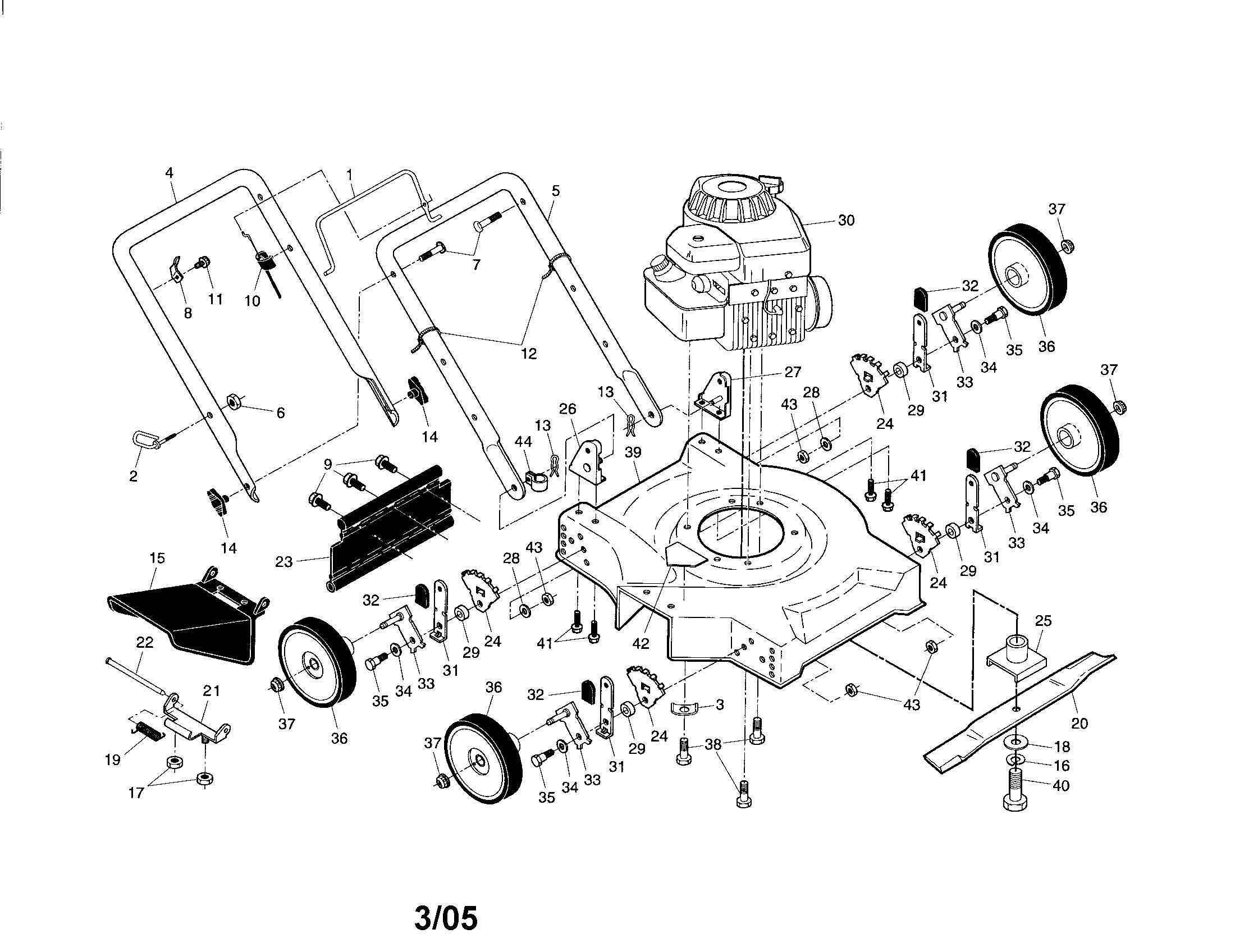 Engine/housing/handle/wheels