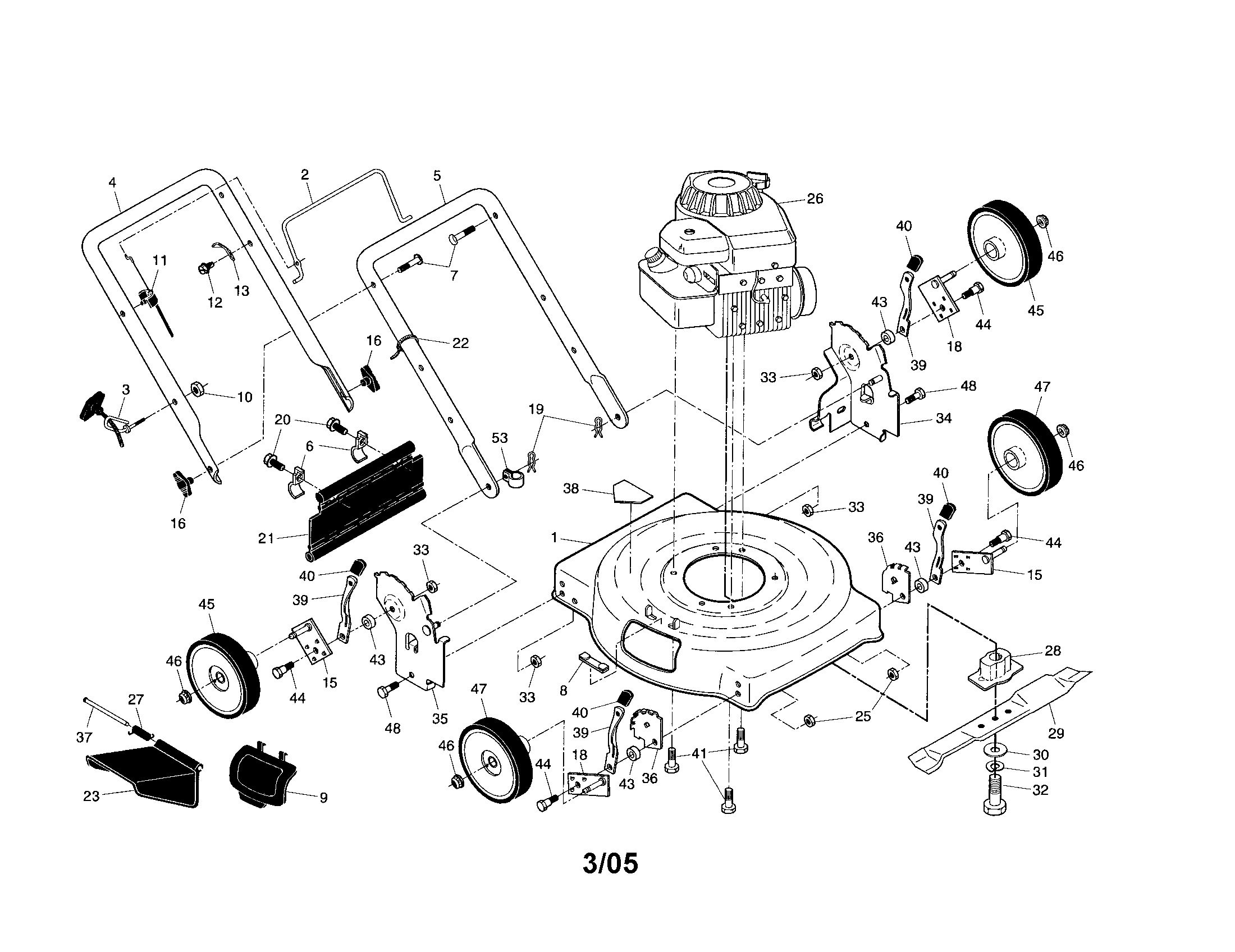 Engine/housing/handle/wheels