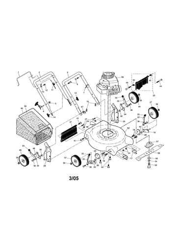 Engine/housing/handle/bag/wheels