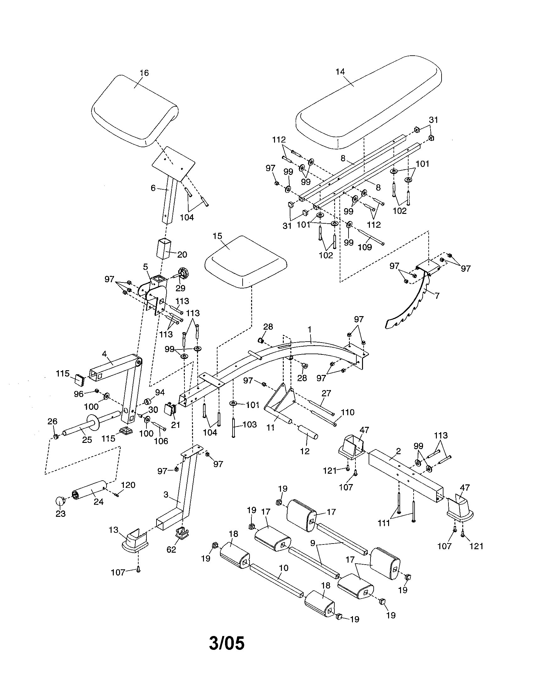 SEAT/CURL PAD/BENCH FRAME/BACKREST