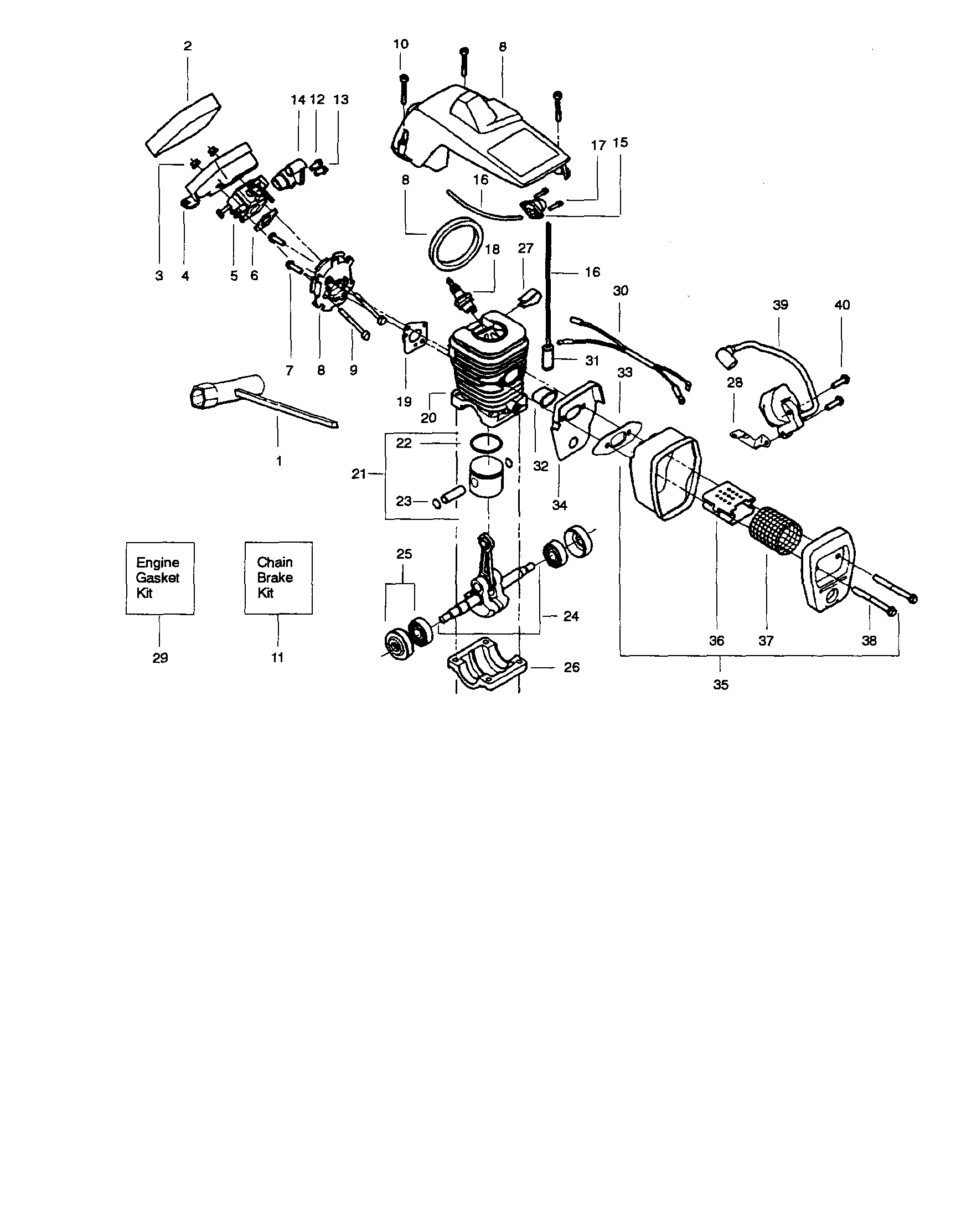 Cylinder/crankshaft/muffler
