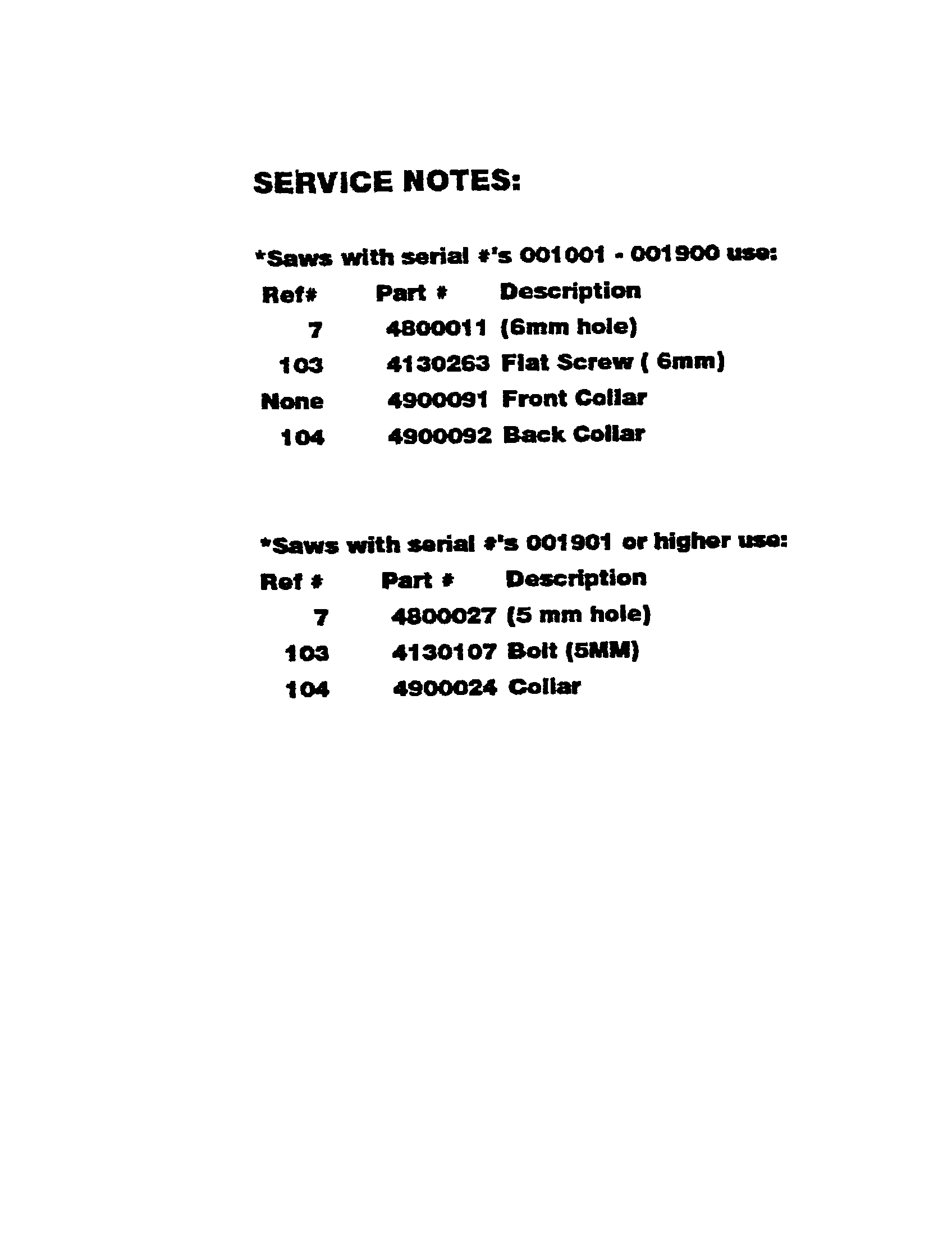 SERVICE NOTES