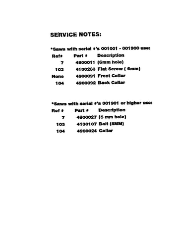 Service notes