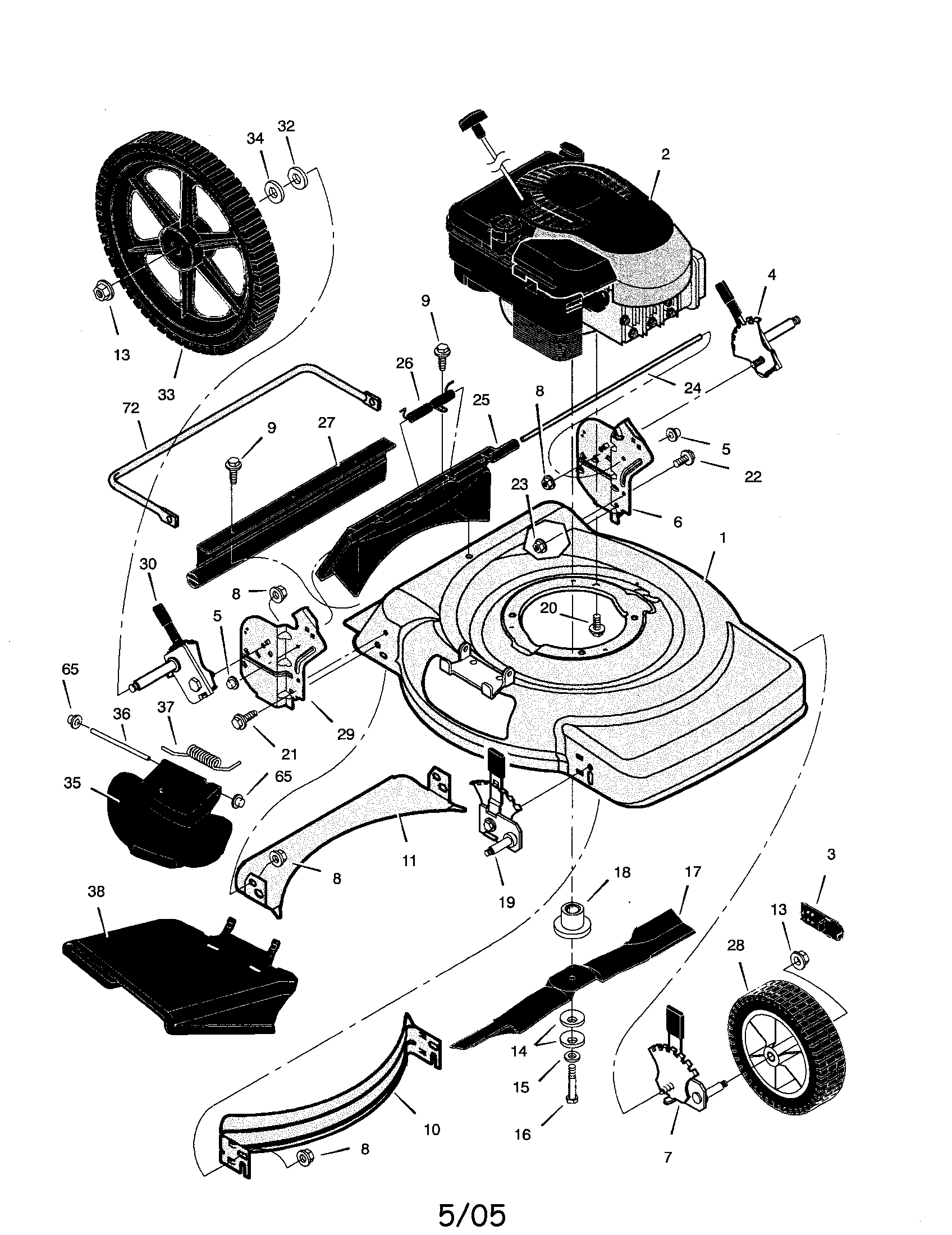 Engine/housing/blade/wheels