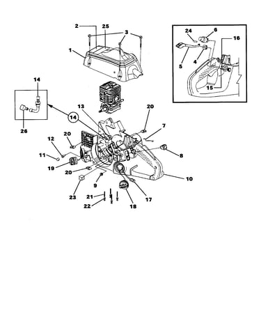 Engine housing/fuel tank/oil tank