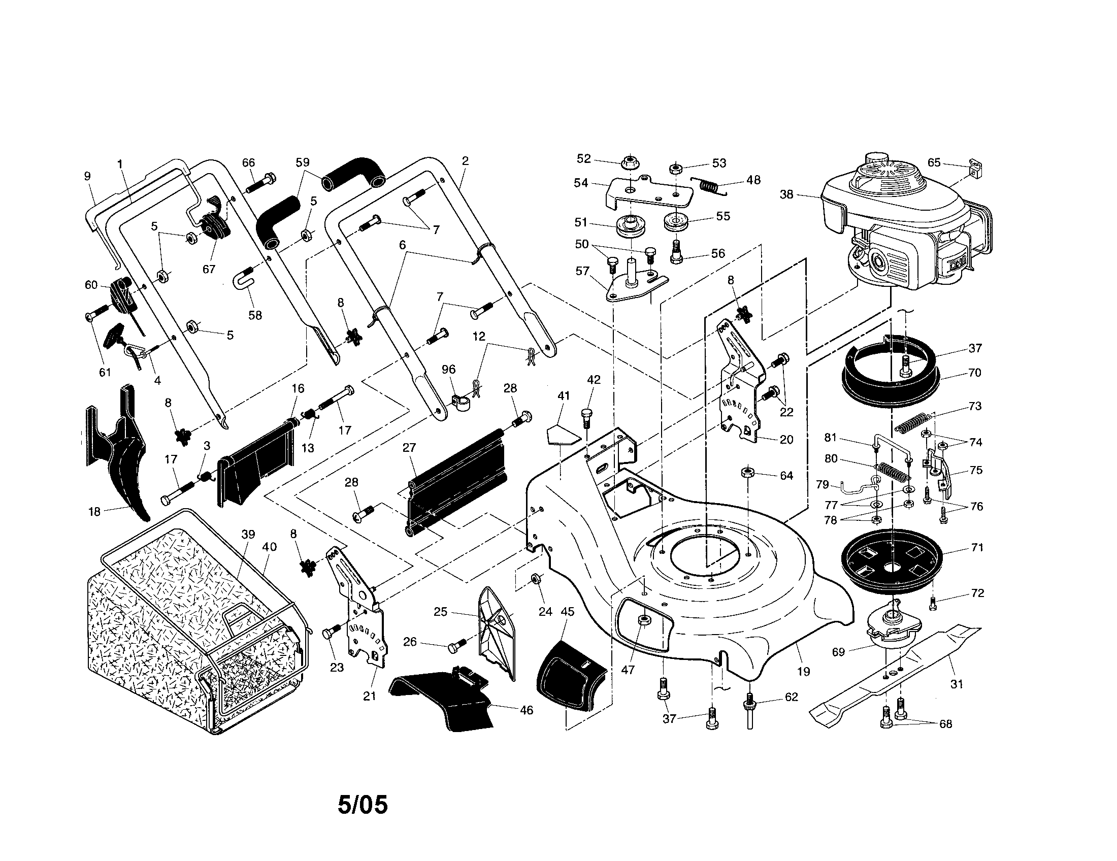 Engine/housing/handle/bag
