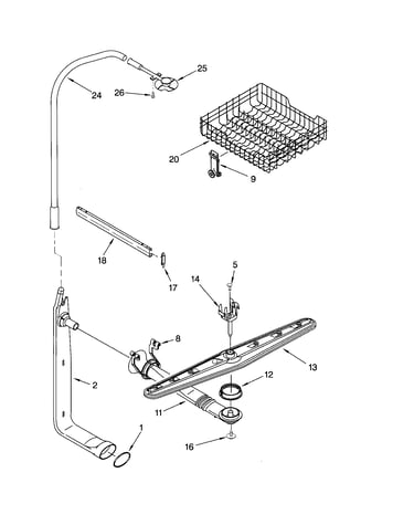 Upper dishrack and water feed