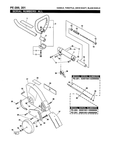 Handle/throttle pe-200, 201