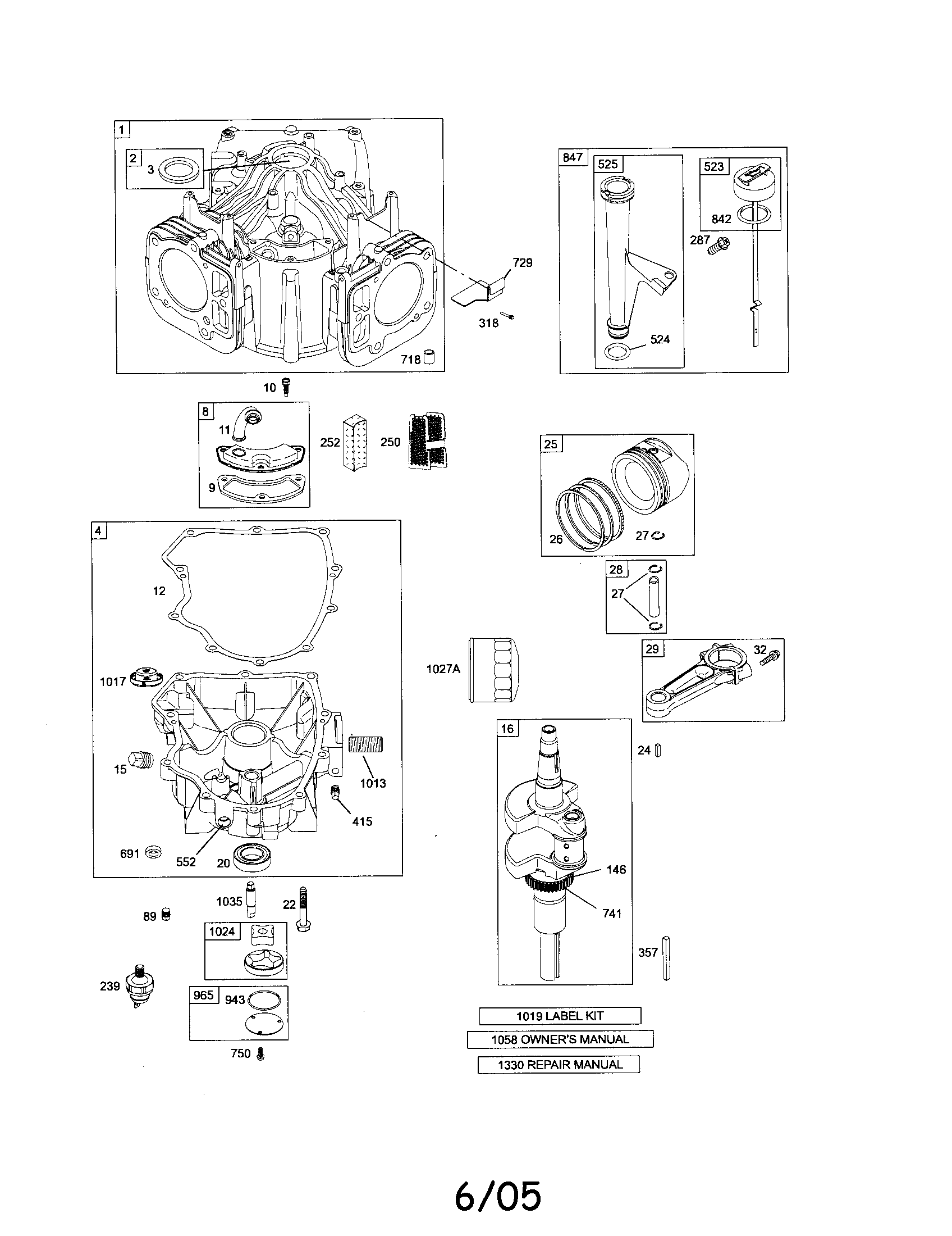 Cylinder/engine sump/crankshaft