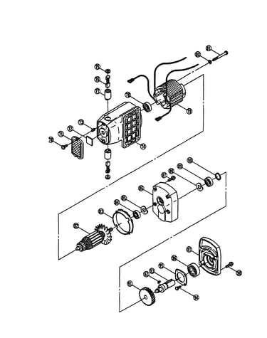 Field coil/gear case/armature