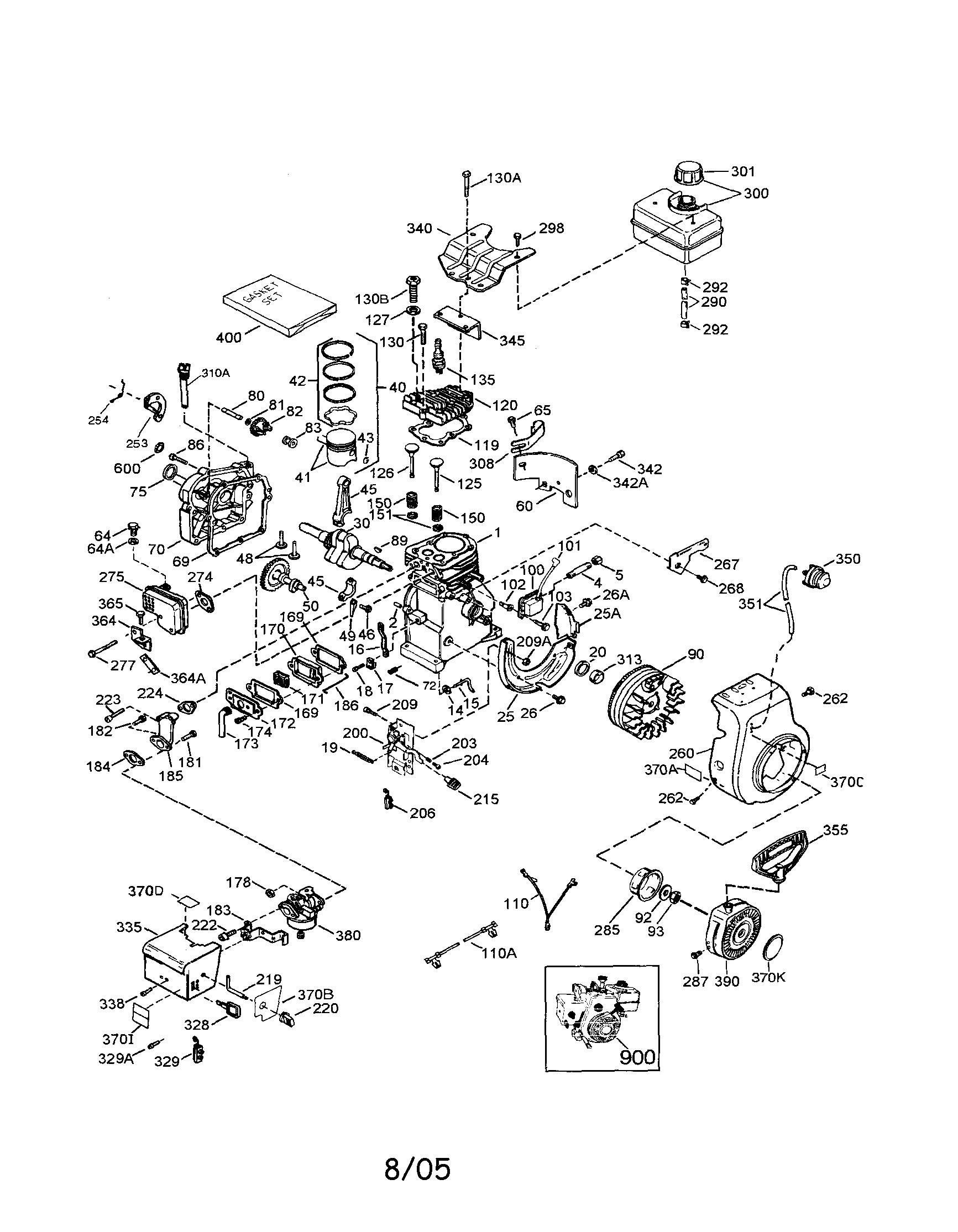 Cylinder/flywheel/crankshaft/engine