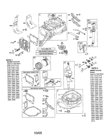 Cylinder/crankshaft/notes 1 and 2