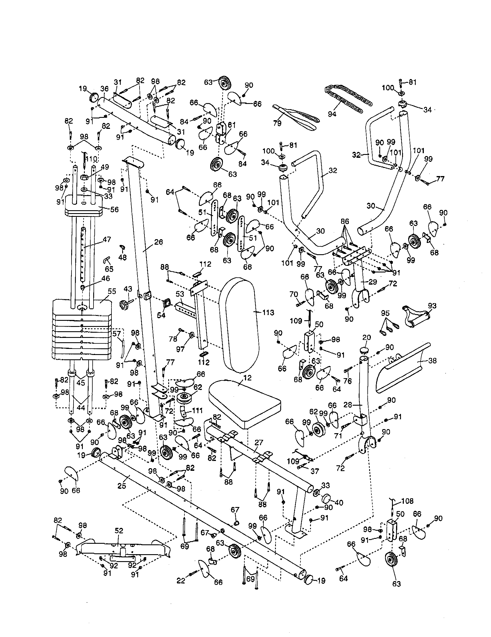Base/upright/seat/backrest