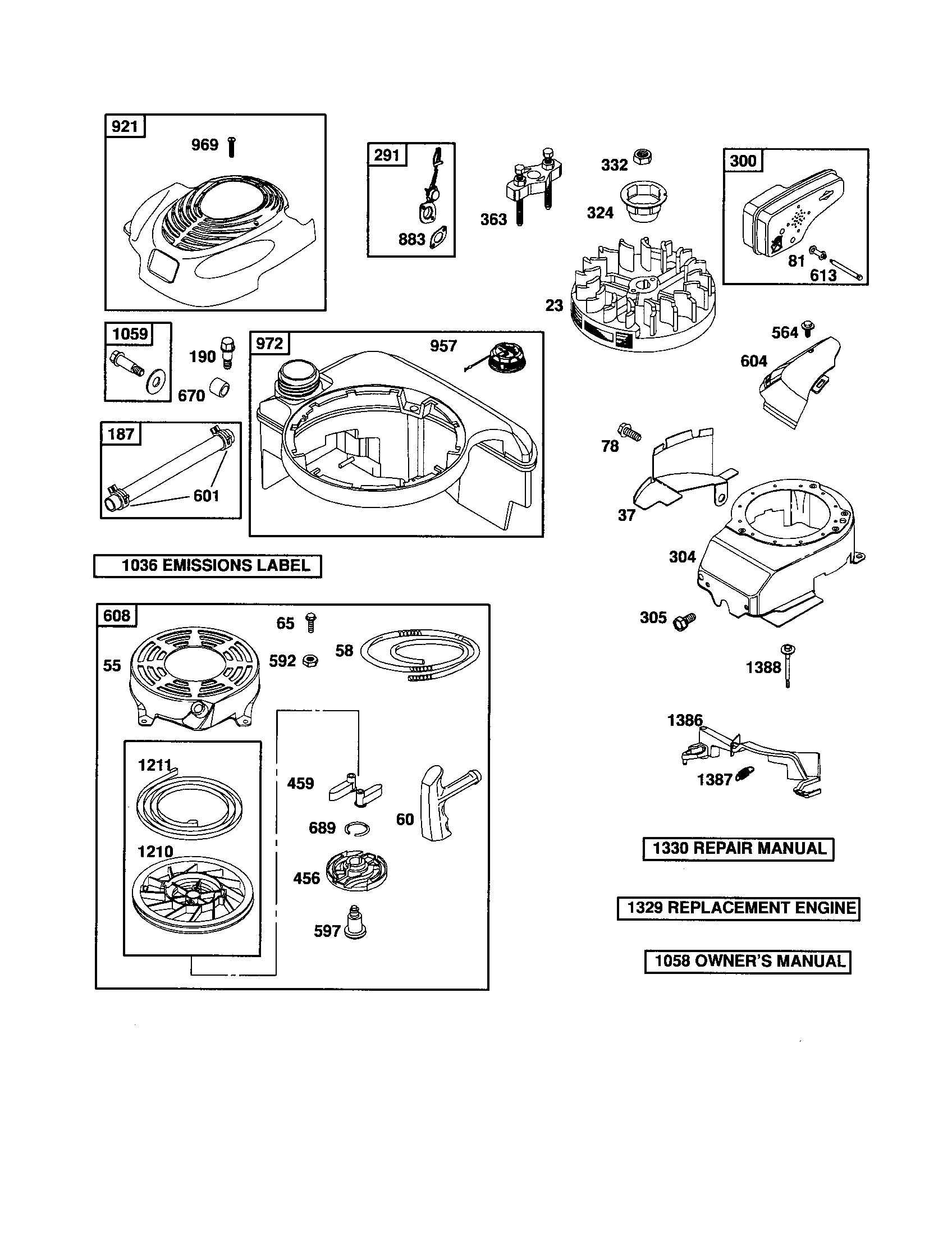 Starter-rewind/flywheel/fuel tank
