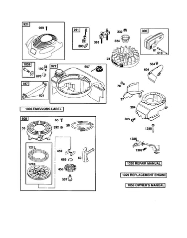Starter-rewind/flywheel/fuel tank