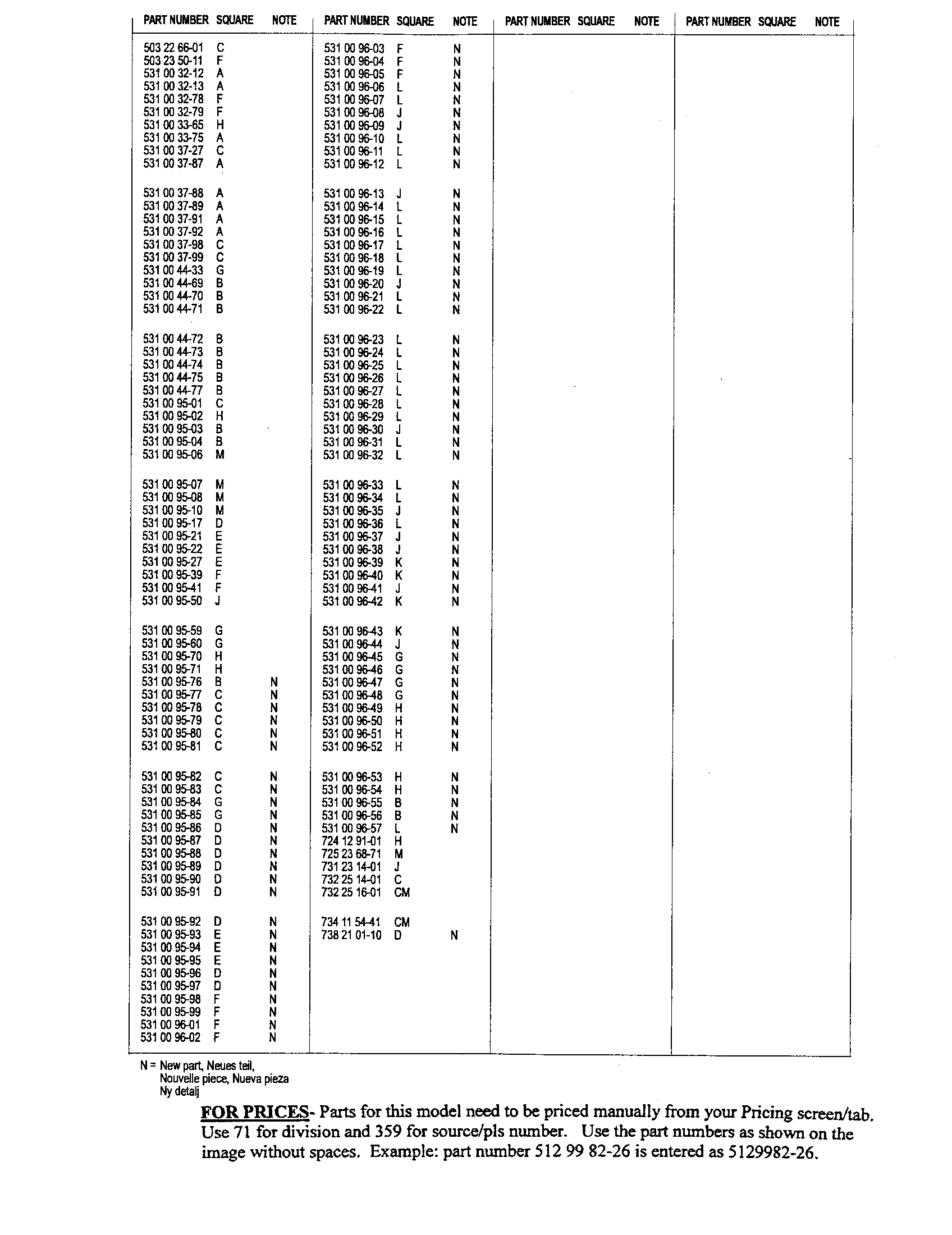 Parts list