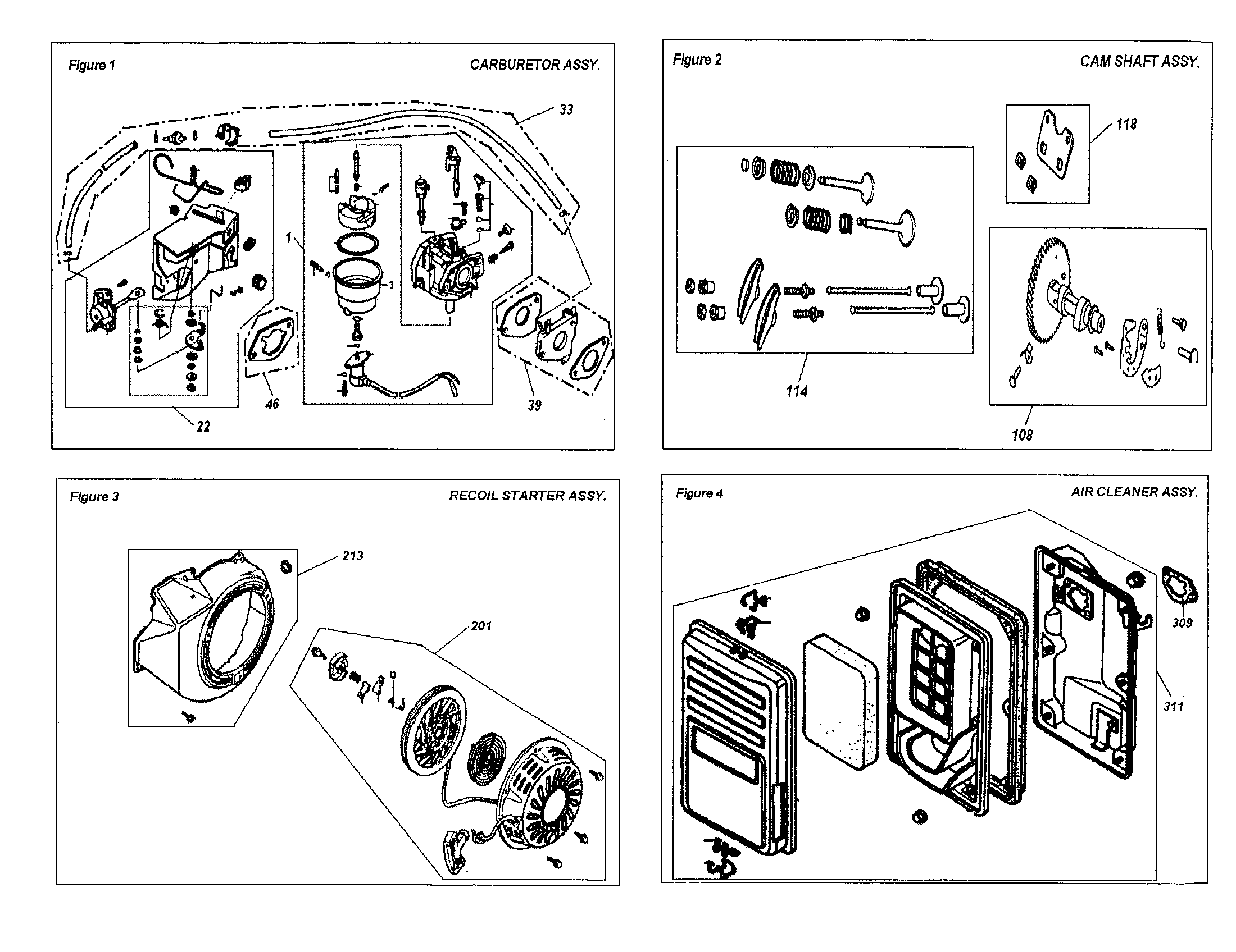 Carburetor/starter/cam shaft