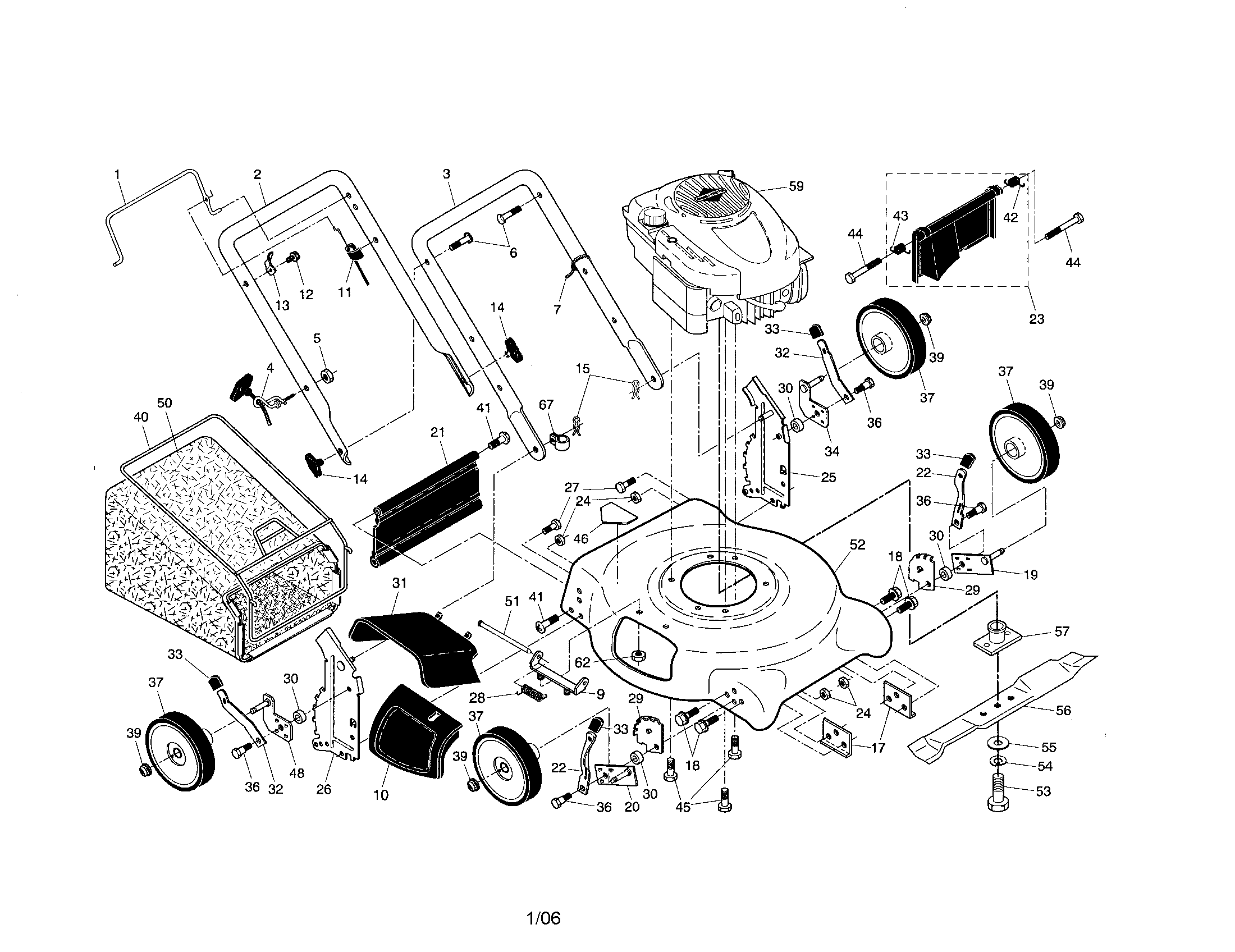Engine/deck/bag/wheels