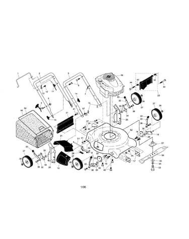 Engine/deck/bag/wheels
