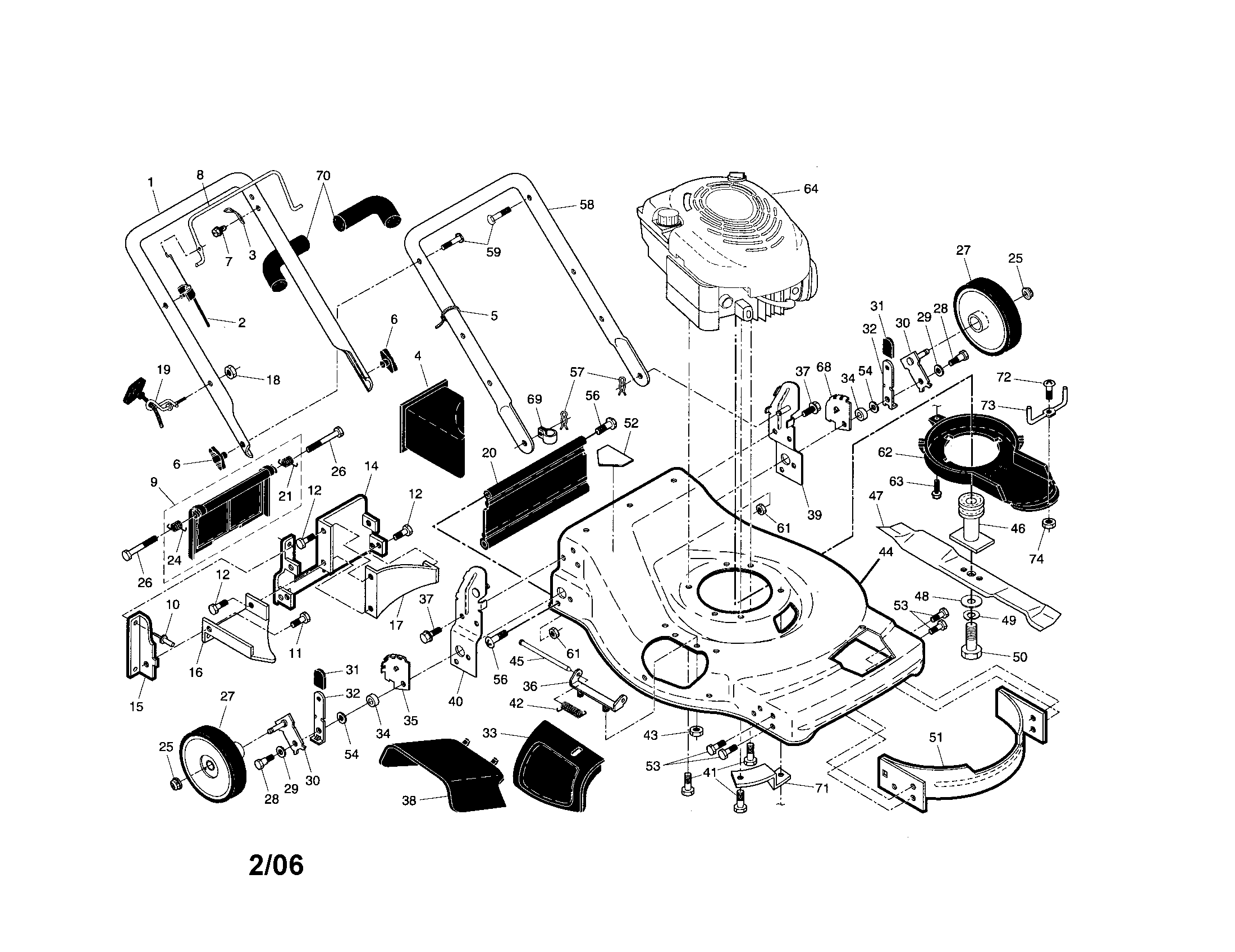 Handle/engine/wheels/deck