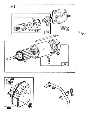 Starter motor/exhaust muffler