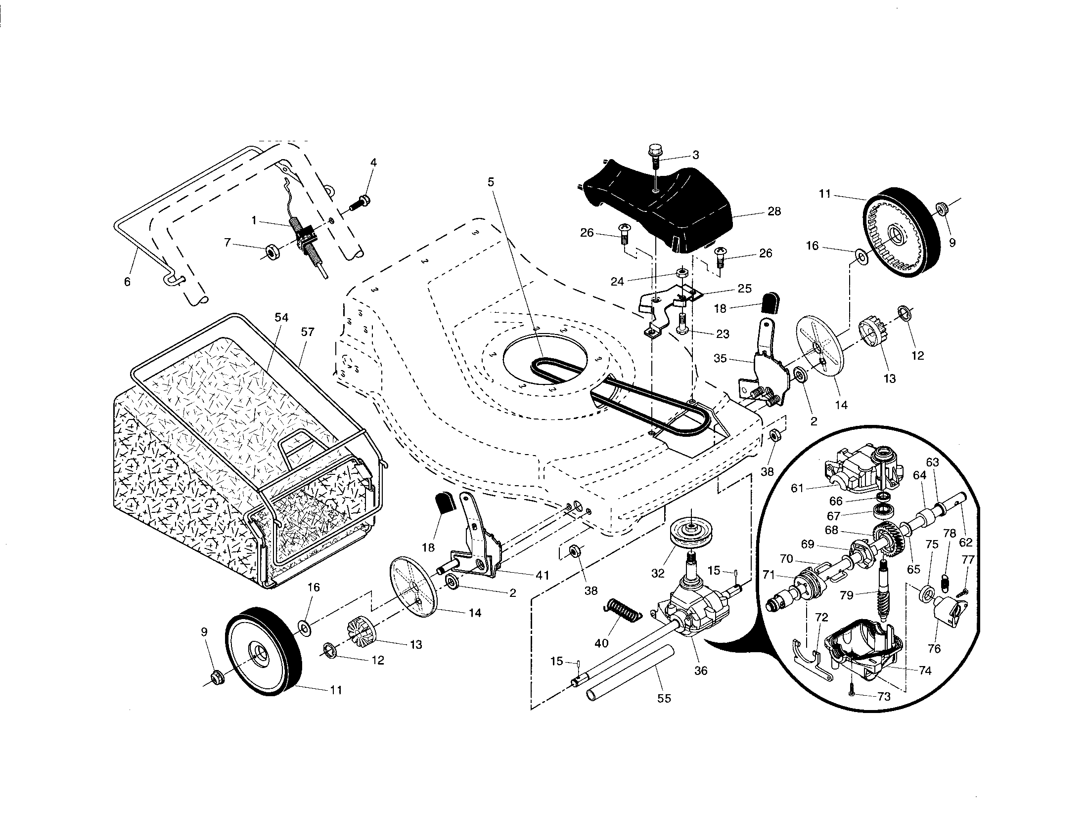 Drive control/gear case/wheels