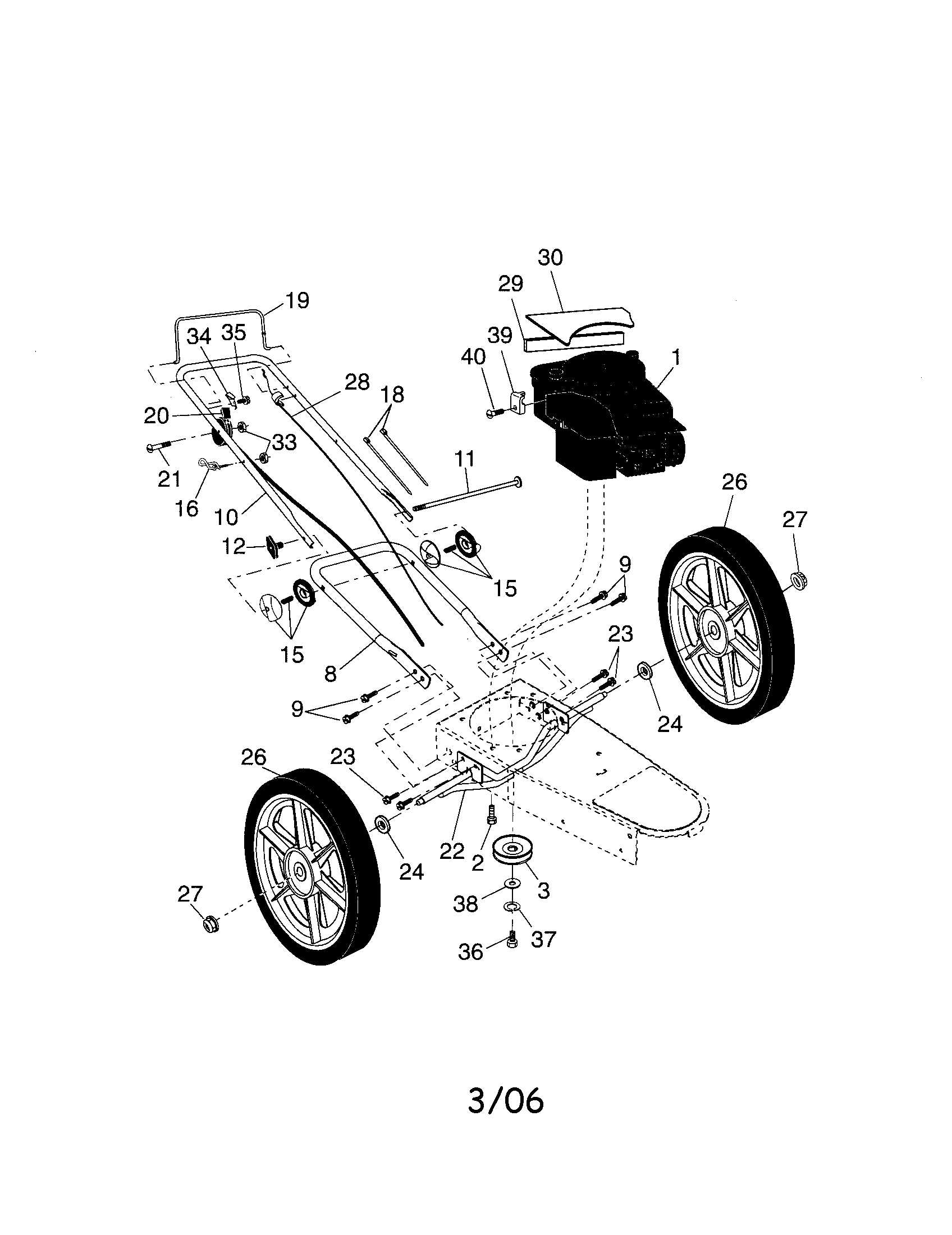 Engine/handle/wheels