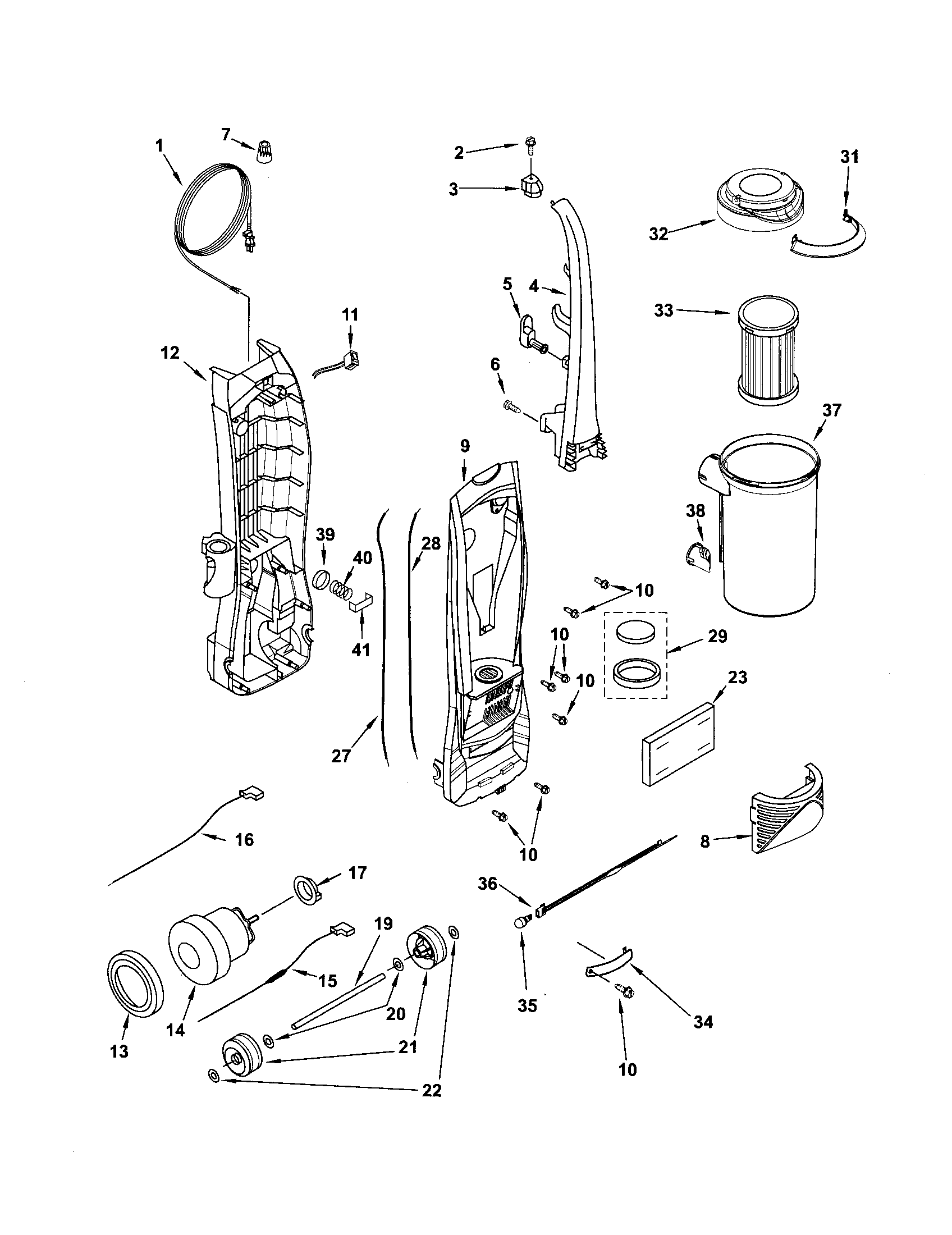 Dust compartment and motor
