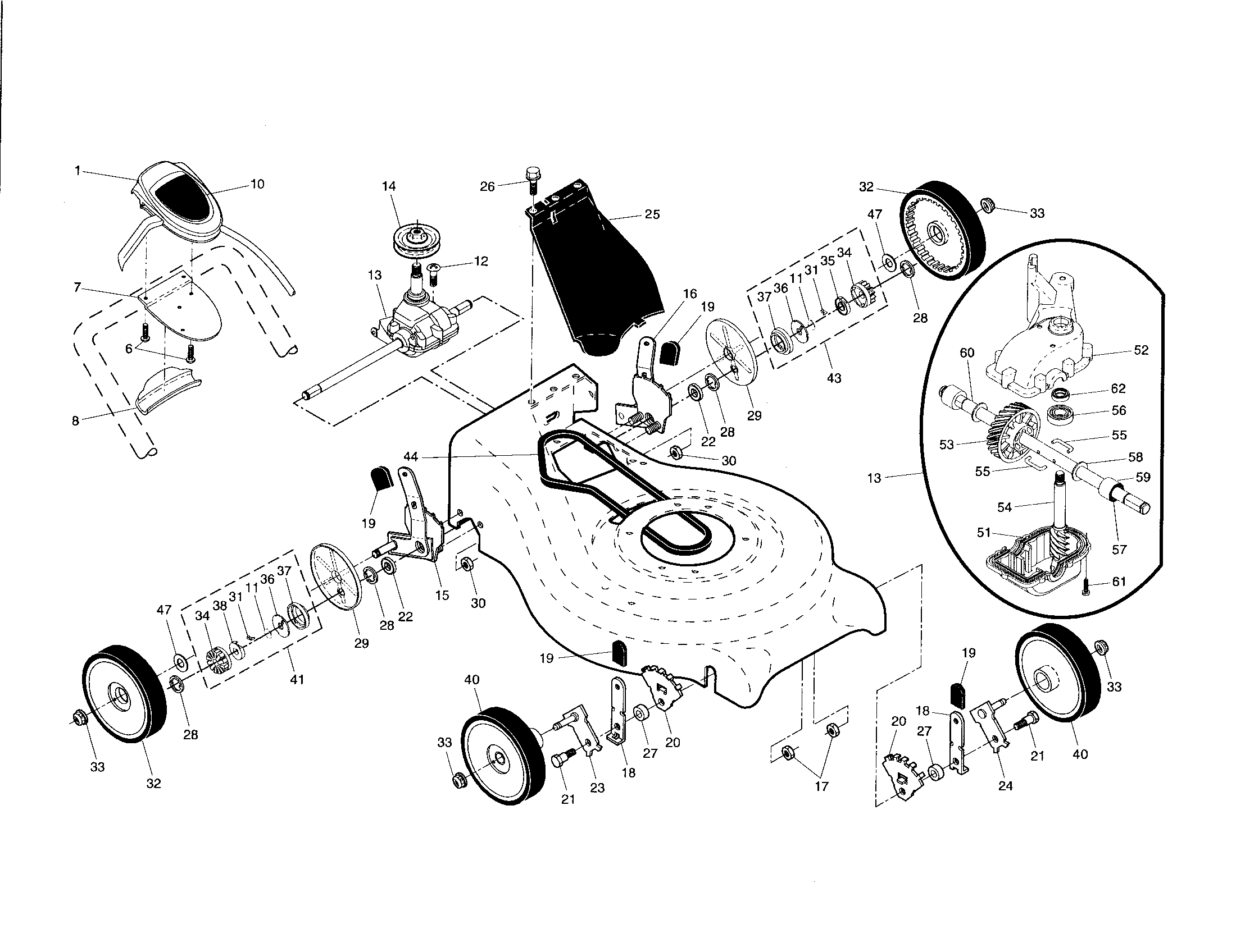 Drive control/gear case/wheels
