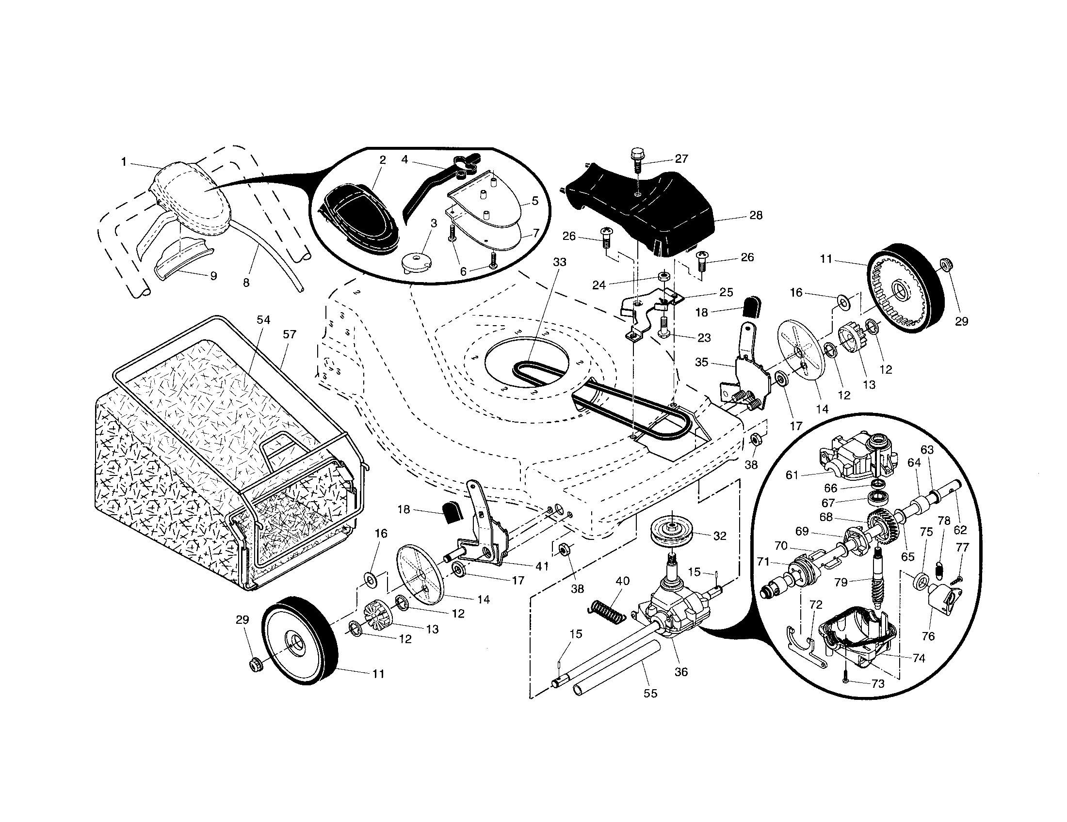 Drive control/gear case/wheels