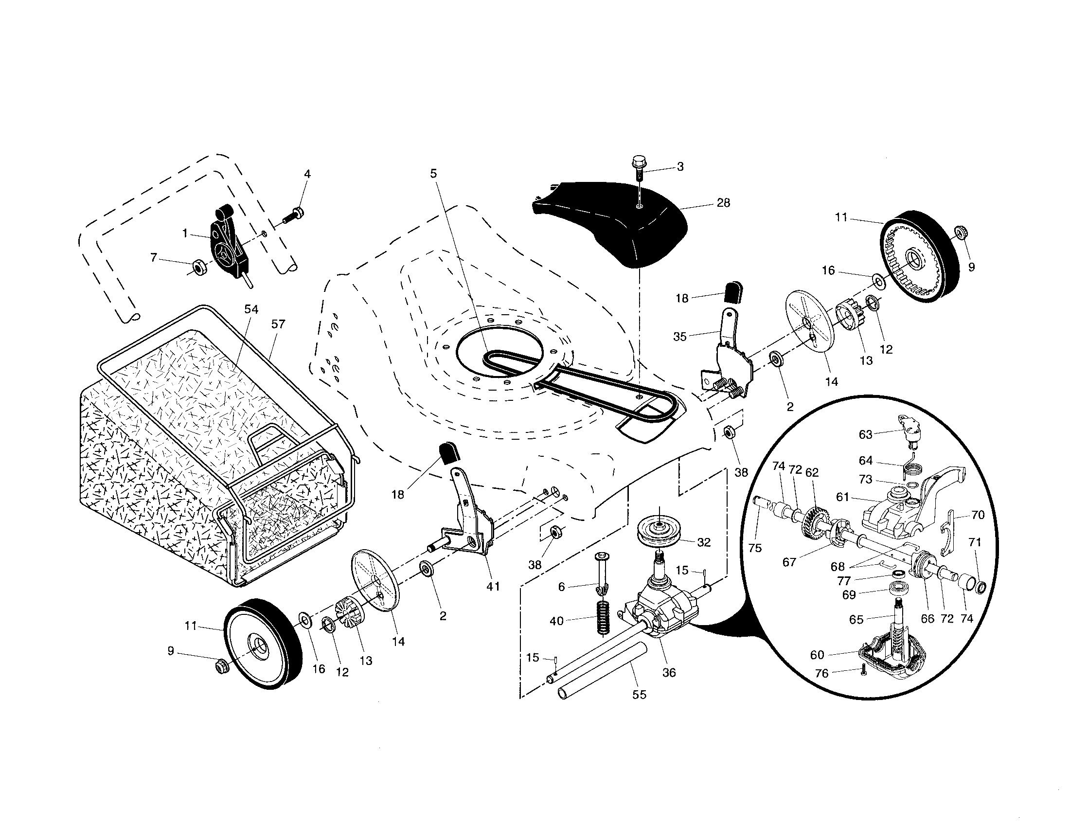 Control cable/gear case/wheels