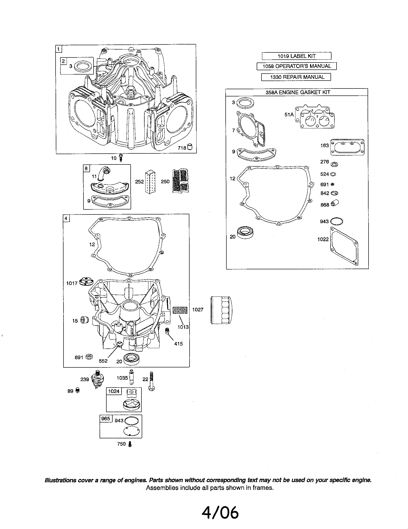 Cylinder/sump-engine/gasket kit