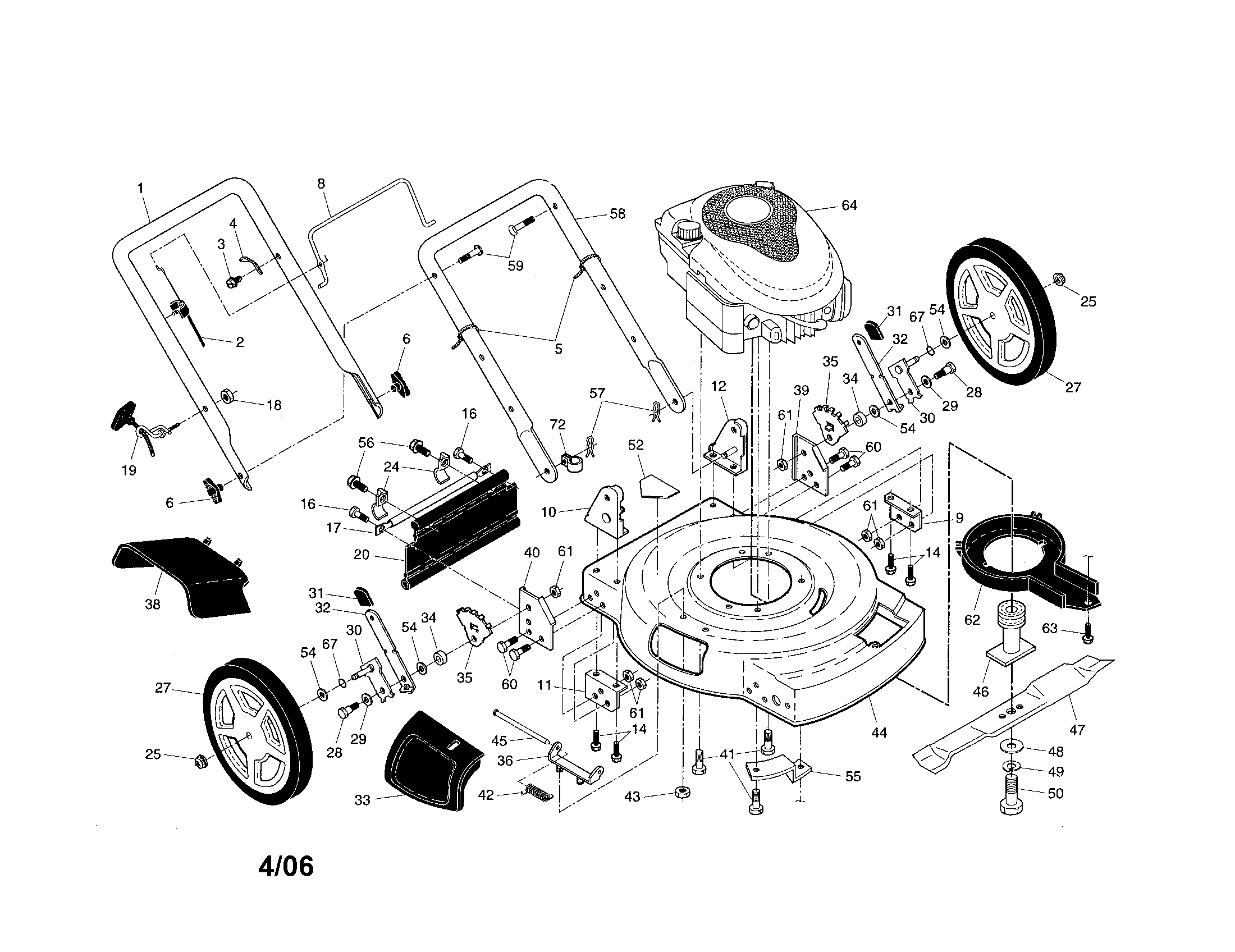Engine/housing/wheels